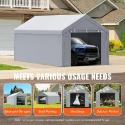 Carport Replacement Canopy Cover Top Plus Side Wall 10 Ft. X 20 Ft. Garage Tent Shelter Tarp Heavy-Duty Waterproof -Patio Furniture Shop gray vevor canopy parts ckpb10x20fth27h20v0 76 1000