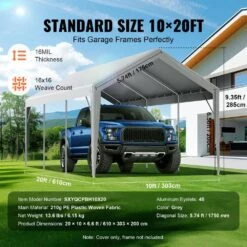 10 X 20 Ft. Carport Replacement Canopy Cover Garage Waterproof And UV Protected Grey (Only Top Cover Frame Not Include) 13 10 X 20 Ft. Carport Replacement Canopy Cover Garage Waterproof And UV Protected Grey (Only Top Cover Frame Not Include) -Patio Furniture Shop gray vevor canopy parts ckpb10x20fth2ell4v0 1f 1000