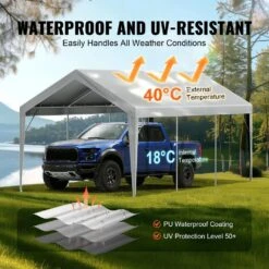 10 X 20 Ft. Carport Replacement Canopy Cover Garage Waterproof And UV Protected Grey (Only Top Cover Frame Not Include) 12 10 X 20 Ft. Carport Replacement Canopy Cover Garage Waterproof And UV Protected Grey (Only Top Cover Frame Not Include) -Patio Furniture Shop gray vevor canopy parts ckpb10x20fth2ell4v0 4f 1000