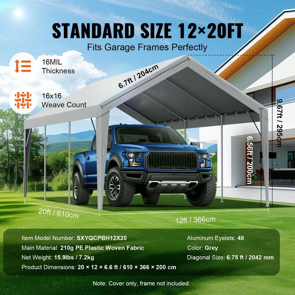 Carport Replacement Canopy Cover 12 Ft. X 20 Ft., Garage Top Tent Shelter Tarp Heavy-Duty Waterproof 6 Carport Replacement Canopy Cover 12 Ft. X 20 Ft., Garage Top Tent Shelter Tarp Heavy-Duty Waterproof - Image 4