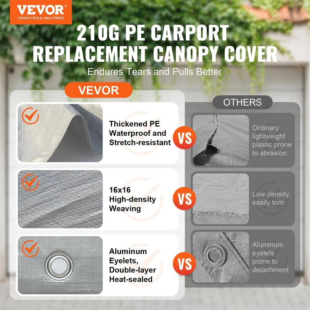 Carport Replacement Canopy Cover 12 Ft. X 20 Ft., Garage Top Tent Shelter Tarp Heavy-Duty Waterproof 4 Carport Replacement Canopy Cover 12 Ft. X 20 Ft., Garage Top Tent Shelter Tarp Heavy-Duty Waterproof - Image 2