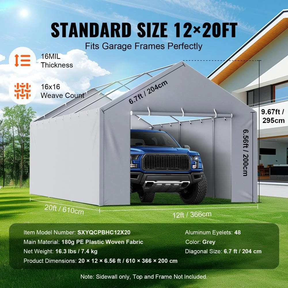 Carport Replacement Canopy Cover Side Wall 12 X 20 Ft. Garage Tent Shelter Tarp Heavy-Duty Waterproof And UV Protected 6 Carport Replacement Canopy Cover Side Wall 12 X 20 Ft. Garage Tent Shelter Tarp Heavy-Duty Waterproof And UV Protected - Image 4
