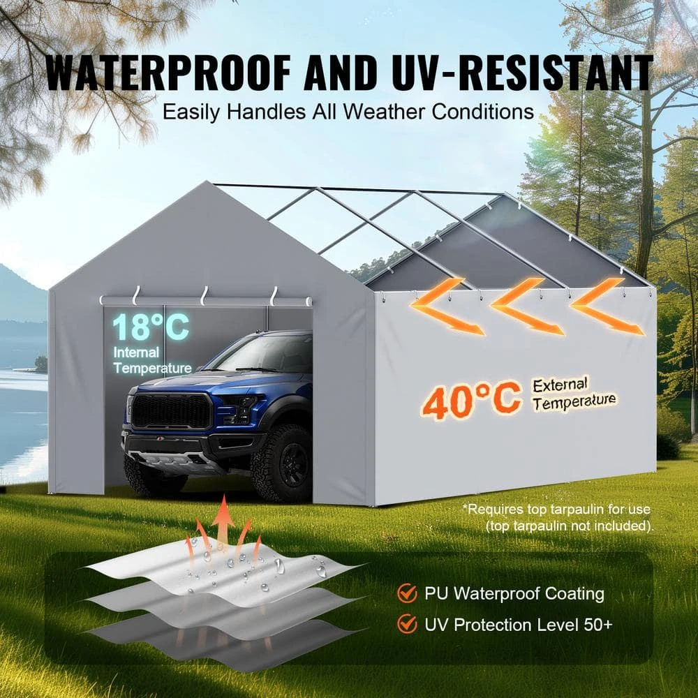 Carport Replacement Canopy Cover Side Wall 12 X 20 Ft. Garage Tent Shelter Tarp Heavy-Duty Waterproof And UV Protected 5 Carport Replacement Canopy Cover Side Wall 12 X 20 Ft. Garage Tent Shelter Tarp Heavy-Duty Waterproof And UV Protected - Image 3