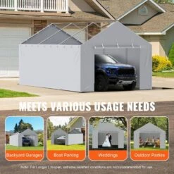 Carport Replacement Canopy Cover Side Wall 12 X 20 Ft. Garage Tent Shelter Tarp Heavy-Duty Waterproof And UV Protected 16 Carport Replacement Canopy Cover Side Wall 12 X 20 Ft. Garage Tent Shelter Tarp Heavy-Duty Waterproof And UV Protected -Patio Furniture Shop gray vevor canopy parts ckpb12x20fthj9ulev0 76 1000