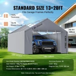 Carport Replacement Canopy Cover Side Wall 13 X 20 Ft. Garage Tent Shelter Tarp Heavy-Duty Waterproof And UV Protected -Patio Furniture Shop gray vevor canopy parts ckpb13x20fth07rmfv0 1f 1000