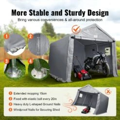 Compact Outdoor Shelter, 7 X 12 X 7. 36 Ft. Durable Season-Long Storage Canopy, Instant Setup Tent With Rolling Zip Door -Patio Furniture Shop gray vevor canopy parts tycwp7ftx12fttuicv0 1021 4f 1000