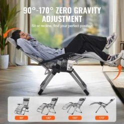 Zero Gravity Chair,26 In. Recliner Lounge Chair For Indoor And Outdoor,Adjustable Anti Gravity Chair,Metal,500 Lbs.,Gray -Patio Furniture Shop gray vevor lawn chairs lzltyhs26hhkdfo3zv0 4f 1000