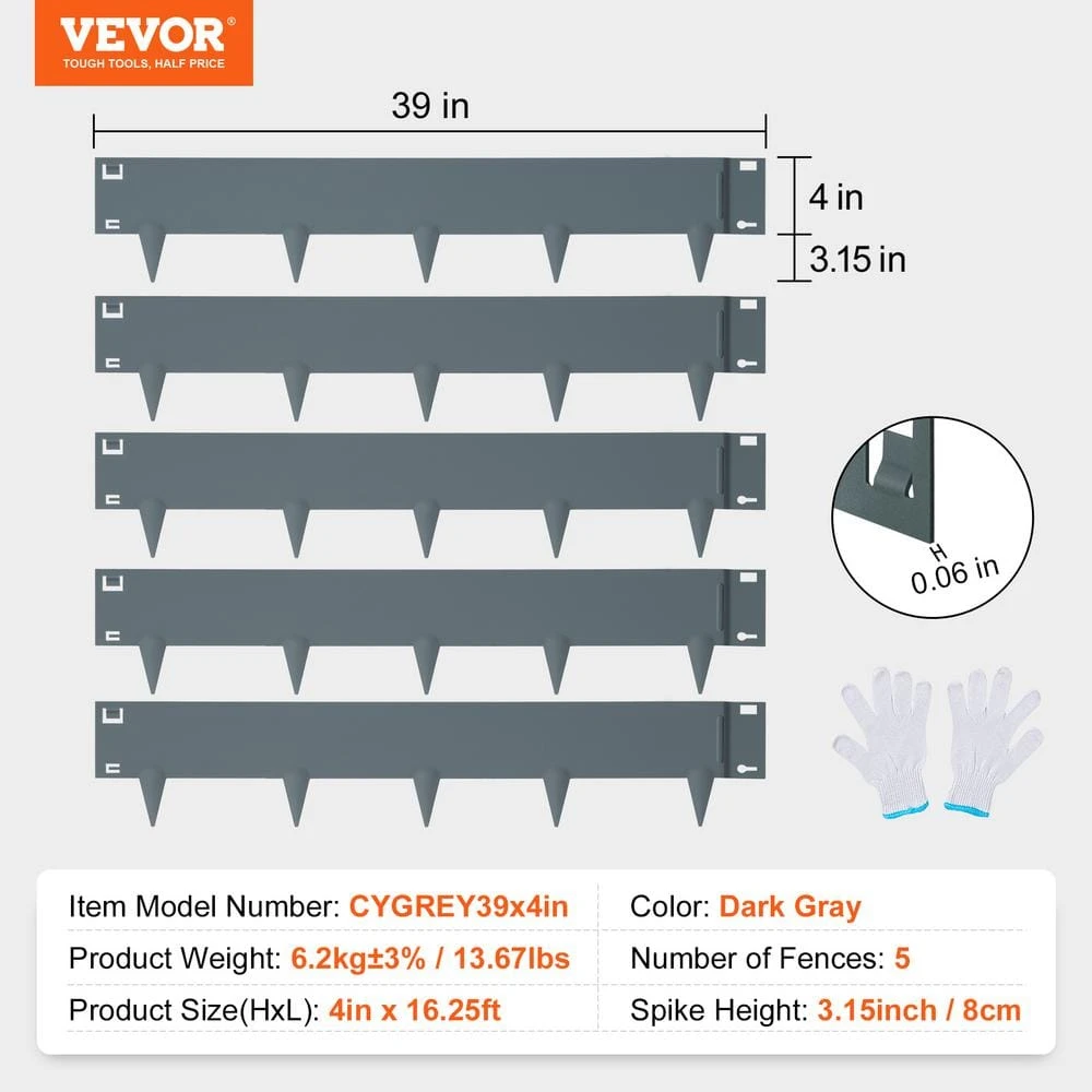 39 In. L X 0.063 In. W X 4 In. H Gray Steel Edging Landscape Steel Garden Edging Borders Strips Hammer (5-Pack) 9 39 In. L X 0.063 In. W X 4 In. H Gray Steel Edging Landscape Steel Garden Edging Borders Strips Hammer (5-Pack) - Image 7
