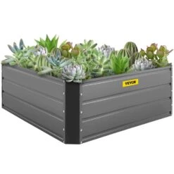 Raised Garden Bed 40 In. X 40 In. X 16 In. Metal Planter Box Gray Galvanized Steel Planter Boxes Outdoor For Growing
