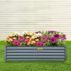 80 In. X 40 In. X 19 In. Raised Garden Bed Galvanized Steel Planter Box Gray Raised Planter Boxes For Growing Vegetables -Patio Furniture Shop gray vevor raised planter boxes hyzzc80cfxk40chs1v0 31 1000