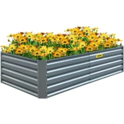 80 In. X 40 In. X 19 In. Raised Garden Bed Galvanized Steel Planter Box Gray Raised Planter Boxes For Growing Vegetables