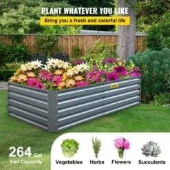 80 In. X 40 In. X 19 In. Raised Garden Bed Galvanized Steel Planter Box Gray Raised Planter Boxes For Growing Vegetables -Patio Furniture Shop gray vevor raised planter boxes hyzzc80cfxk40chs1v0 fa 1000