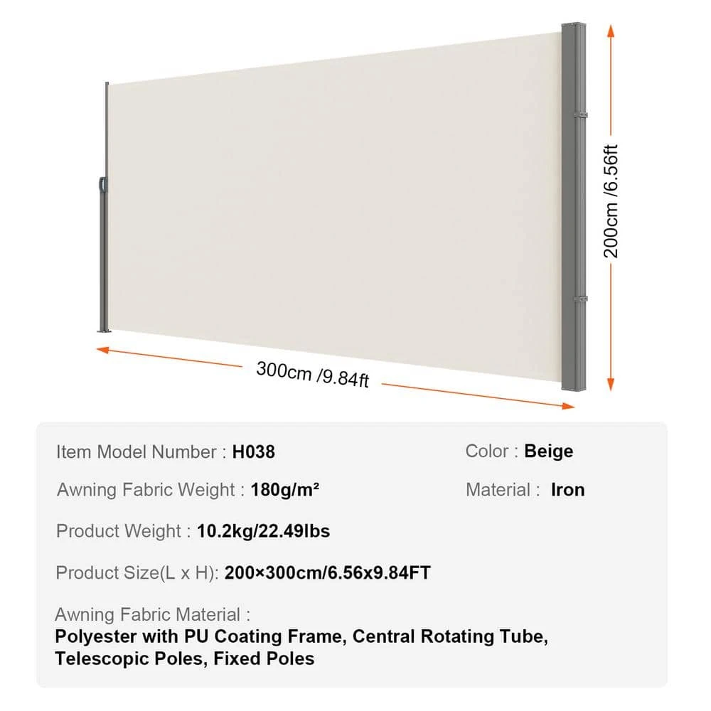 Retractable Side Awning 79 In. X 118 In. Outdoor Privacy Screen, 180 G Polyester Water-Proof Retractable Patio Screen 9 Retractable Side Awning 79 In. X 118 In. Outdoor Privacy Screen, 180 G Polyester Water-Proof Retractable Patio Screen - Image 7