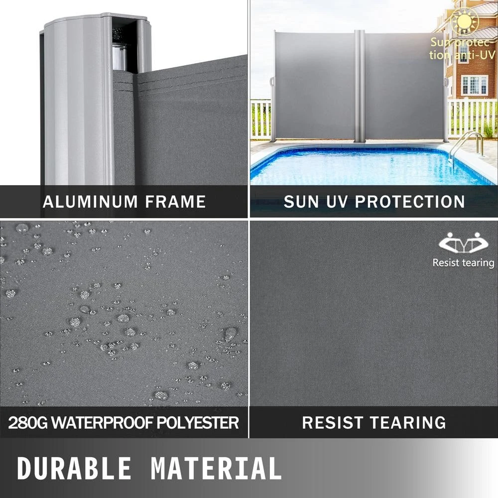 63 In. X 236 In. Retractable Rust-Proof Patio Sunshine Screen Privacy Divider For Courtyard, Gray 4 63 In. X 236 In. Retractable Rust-Proof Patio Sunshine Screen Privacy Divider For Courtyard, Gray - Image 2