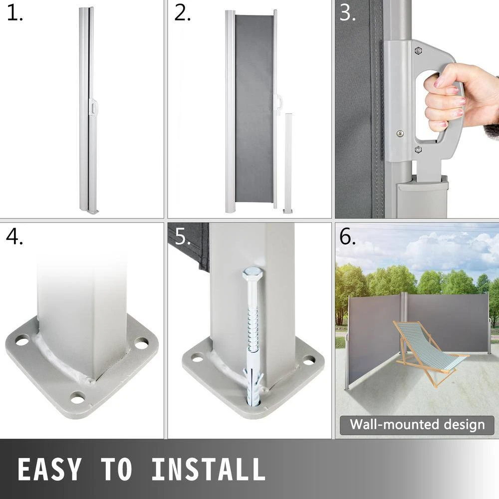 63 In. X 236 In. Retractable Rust-Proof Patio Sunshine Screen Privacy Divider For Courtyard, Gray 8 63 In. X 236 In. Retractable Rust-Proof Patio Sunshine Screen Privacy Divider For Courtyard, Gray - Image 6