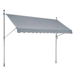138 X 47 In. Patio Awning Retractable, Awning Sunshade Shelter With Manual Crank Handle, Outdoor Patio Canopy Deck