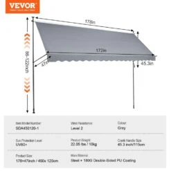 178 X 47 In. Patio Awning Retractable, Awning Sunshade Shelter With Manual Crank Handle, Patio Canopy Sunsetter Deck -Patio Furniture Shop grays vevor shade cloths ssszyphslzs1r1278v0 76 1000