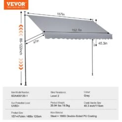 157 X 47 In. Patio Awning Retractable, Awning Sunshade Shelter With Manual Crank Handle, Outdoor Patio Canopy Sunsetter -Patio Furniture Shop grays vevor shade cloths ssszyphslzs1s1u9kv0 76 1000