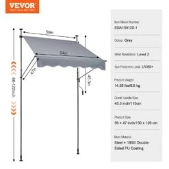 59 X 47 In. Patio Awning Retractable, Awning Sunshade Shelter With Manual Crank Handle, Outdoor Patio Canopy Deck -Patio Furniture Shop grays vevor shade cloths ssszyphslzs5x78whv0 76 1000