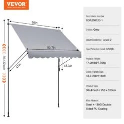 98 X 47 In. Patio Awning Retractable, Awning Sunshade Shelter With Manual Crank Handle, Outdoor Patio Canopy Sun Setter -Patio Furniture Shop grays vevor shade cloths ssszyphslzs9osnmlv0 76 1000