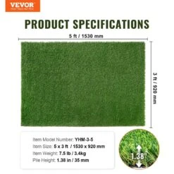 Artificial Grass 3 Ft. X 5 Ft. Green Turf 1.38 In. Fake Door Mat Artificial Grass With Drainage Holes Runner Rug -Patio Furniture Shop green vevor artificial grass rzcp1j3x5ft1twkgwv0 76 1000