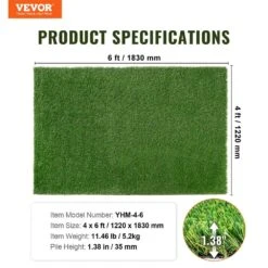 Artificial Grass 4 Ft. X 6 Ft. Green Turf 1.38 In. Fake Door Mat Artificial Grass With Drainage Holes Runner Rug -Patio Furniture Shop green vevor artificial grass rzcp1j4x6ft18hfztv0 76 1000