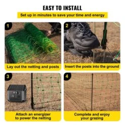 42.5 In. H X 164 Ft. L Polywire Electric Fence Netting Net Fencing With 14 Posts Utility Portable Mesh For Farms -Patio Furniture Shop green vevor garden fencing ktddzwlw108cmtcuyv0 fa 1000