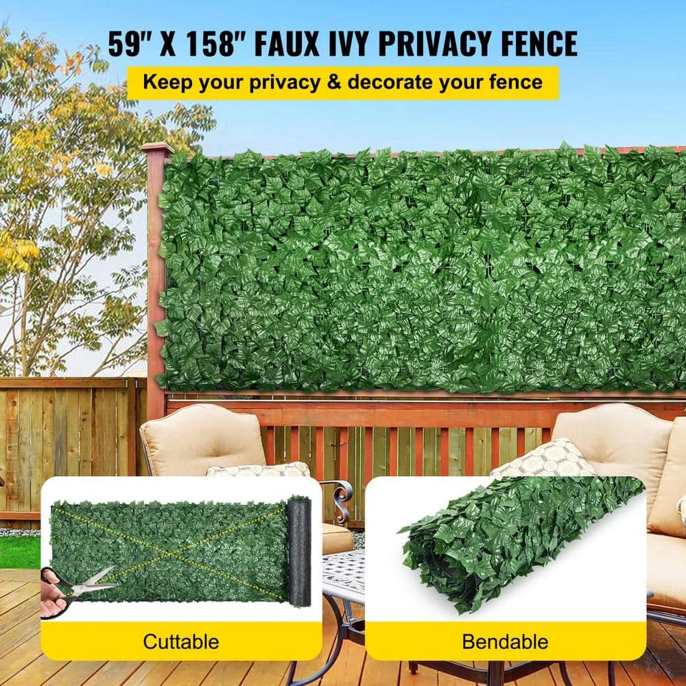59 In. X 158 In. Faux Leaf Artificial Hedges 3-Layers Outdoor Greenery Leaves Panel Ivy Privacy Fence Screen For Garden 4 59 In. X 158 In. Faux Leaf Artificial Hedges 3-Layers Outdoor Greenery Leaves Panel Ivy Privacy Fence Screen For Garden - Image 2