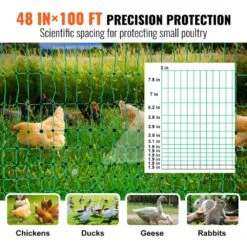 Electric Fence Netting 48 In. H X 100 In. L PE Net Fencing With Solar Charger/Posts Stakes Utility Portable Polywire -Patio Furniture Shop green vevor garden fencing xxjqwlw48in18wol0v9 1f 1000
