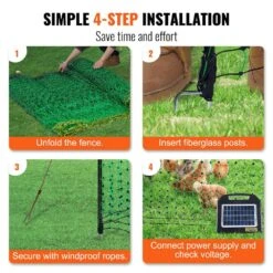 Electric Fence Netting 48 In. H X 100 In. L PE Net Fencing With Solar Charger/Posts Stakes Utility Portable Polywire -Patio Furniture Shop green vevor garden fencing xxjqwlw48in18wol0v9 fa 1000