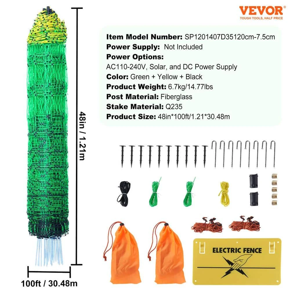 Electric Fence Netting 54.33 In. H X 100 In. L Polywire Fencing With Posts Double-Spiked Stakes Utility Portable Mesh 9 Electric Fence Netting 54.33 In. H X 100 In. L Polywire Fencing With Posts Double-Spiked Stakes Utility Portable Mesh - Image 7