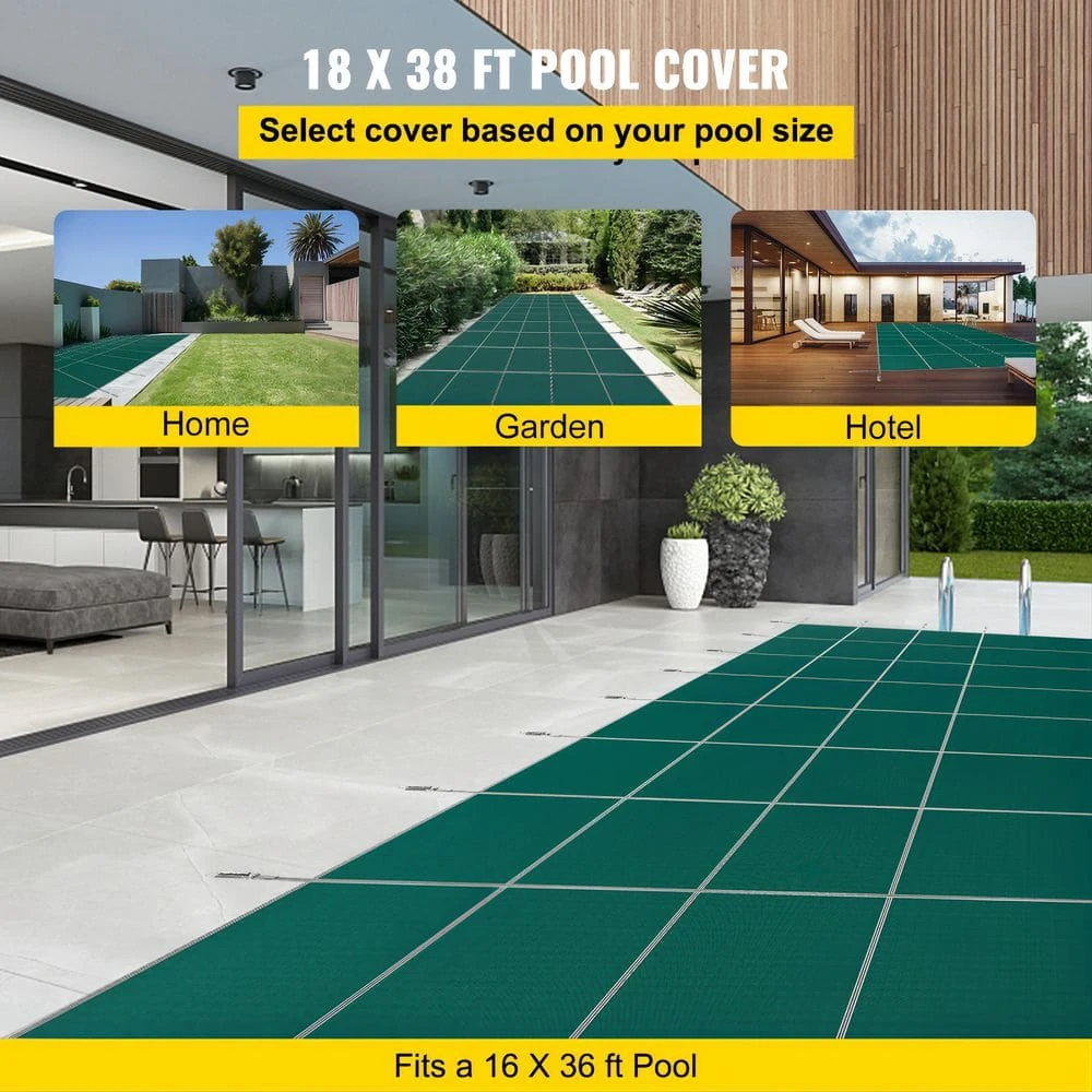 16 Ft. X 36 Ft. Rectangle In-Ground Pool Cover Child Safety Pool Covers Pool Cover Mesh For Swimming 4 16 Ft. X 36 Ft. Rectangle In-Ground Pool Cover Child Safety Pool Covers Pool Cover Mesh For Swimming - Image 2