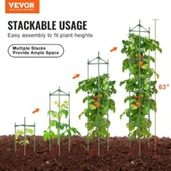 4-Packs Tomato Cages For Garden, 63 In. Tomato Trellis Plant Stakes Support,Stackable Tall Plant Support Cage,for Garden -Patio Furniture Shop green vevor tomato cages kzdfqzzzcj68fh9y4v0 c3 1000