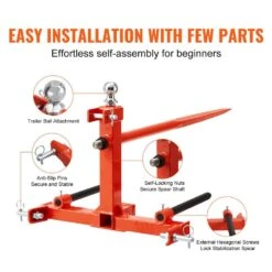 49 In. Hay Spear Bale Spears 1600 Lbs. Loading Capacity 3-Point Hitch Tractor Attachment With 2pcs 17.5 In. -Patio Furniture Shop landscaping rakes tzczs49inchscwhsbv0 44 1000