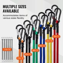 30 Piece Bungee Cords Assortment, 8 Mm Heavy Duty Bungee Straps W/ A3 Steel Carabiners, Includes 10 In., 18 In., 24 In. -Patio Furniture Shop multi colored vevor plant hangers dlkzdw30pcsygxayrv0 fa 1000