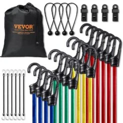 32 Piece Bungee Cords Assortment, 8 Mm Heavy Duty Bungee Straps With A3 Steel Hooks, Including 10 In., 24 In., 32 In.