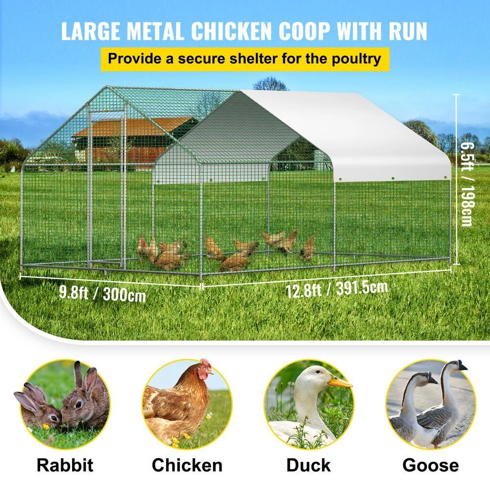 Large Metal Chicken Coop Run Walk-in Chicken Runs Waterproof Cover Poultry Cage Hen House 12.8 X 9.8 X 6.5 Ft Greenhouse 4 Large Metal Chicken Coop Run Walk-in Chicken Runs Waterproof Cover Poultry Cage Hen House 12.8 X 9.8 X 6.5 Ft Greenhouse - Image 2