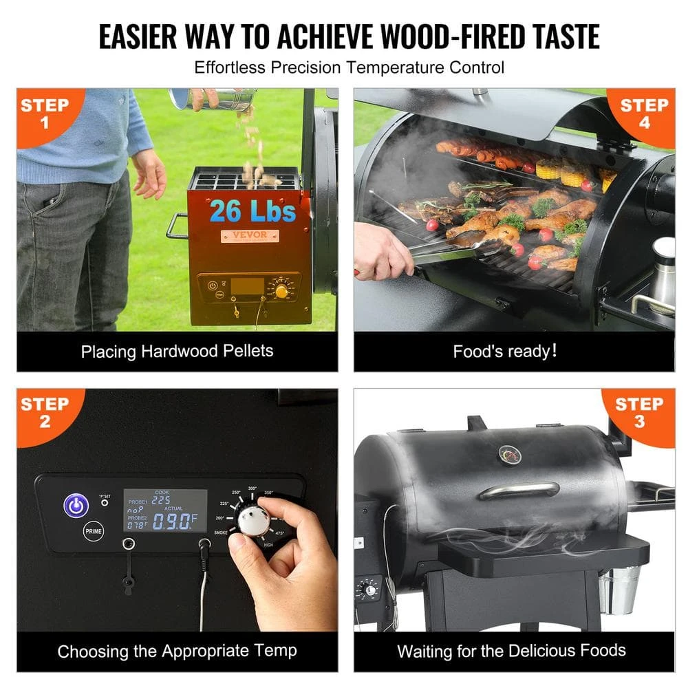 Pellet Smoker 840 Sq. In Portable Wood Pellet Grill With Cart 8 In. 1 BBQ Grill, Black 7 Pellet Smoker 840 Sq. In Portable Wood Pellet Grill With Cart 8 In. 1 BBQ Grill, Black - Image 5