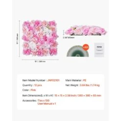 3D Flower Wall Panel, 12 PCS 15 X 15 In. Artificial Floral Wall Background Mesh Backing Mat, Easy Installation -Patio Furniture Shop pink vevor garden fencing pjsrzzwq12pcuty5vv0 76 1000