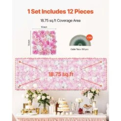 3D Flower Wall Panel, 12 PCS 15 X 15 In. Artificial Floral Wall Background Mesh Backing Mat, Easy Installation -Patio Furniture Shop pink vevor garden fencing pjsrzzwq12pcuty5vv0 fa 1000