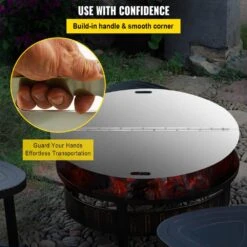 Fire Pit Lid Round 40 In. Foldable Fire Pit Ring Snuff Cover 430 Stainless Steel Fire Pit Spark Screen Cover -Patio Furniture Shop silver vevor fire pit covers and accessories gzzdsrshpgz40yc01v0 fa 1000