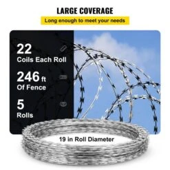 Razor Wire 246 Ft. Galvanized Barbed Wire Razor Ribbon Barbed Wire 5 Coils 49 Ft. Per Roll Garden Fence 13 Razor Wire 246 Ft. Galvanized Barbed Wire Razor Ribbon Barbed Wire 5 Coils 49 Ft. Per Roll Garden Fence -Patio Furniture Shop silver vevor garden fencing 5pcs15mjssw000001v0 1f 1000