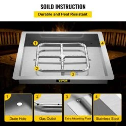 Square Fire Pit Burner Kit 36 In. Stainless Steel Gas Fire Pan 300 K BTU Drop In Fire Pit Pan With 1 Pack Volcanic Rock -Patio Furniture Shop silver vevor gas fire pits fxskhpq3636inkbq4v0 44 1000