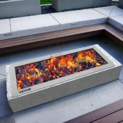 25.5 In. X 10 In. Drop In Fire Pit Pan 90 K BTU Stainless Steel Rectangular Built-in Fire Pit Pan With H-Burner 17 25.5 In. X 10 In. Drop In Fire Pit Pan 90 K BTU Stainless Steel Rectangular Built-in Fire Pit Pan With H-Burner -Patio Furniture Shop silver vevor gas fire pits skhp24x8x20000001v0 31 1000