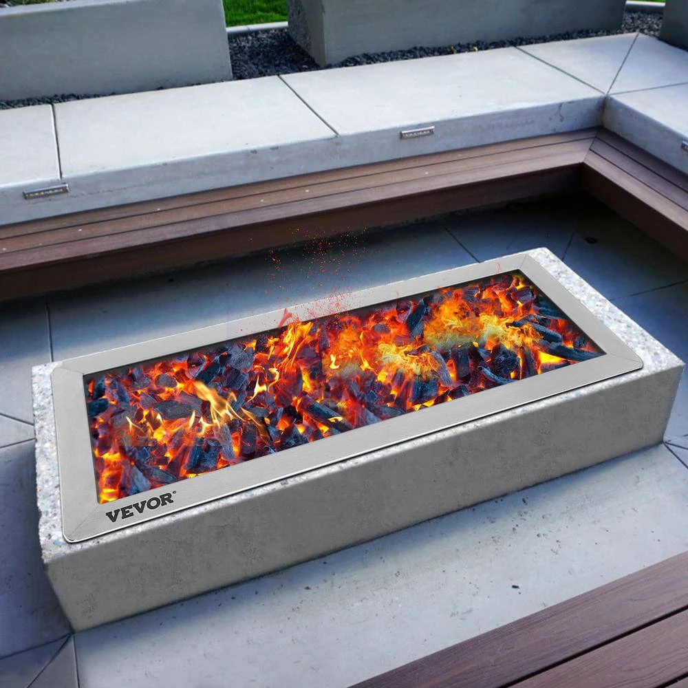 25.5 In. X 10 In. Drop In Fire Pit Pan 90 K BTU Stainless Steel Rectangular Built-in Fire Pit Pan With H-Burner 10 25.5 In. X 10 In. Drop In Fire Pit Pan 90 K BTU Stainless Steel Rectangular Built-in Fire Pit Pan With H-Burner - Image 8