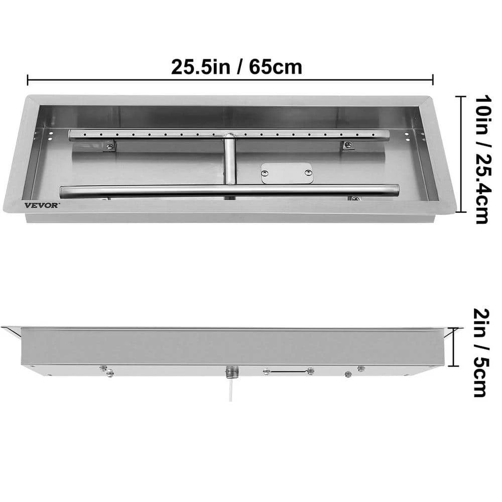 25.5 In. X 10 In. Drop In Fire Pit Pan 90 K BTU Stainless Steel Rectangular Built-in Fire Pit Pan With H-Burner 9 25.5 In. X 10 In. Drop In Fire Pit Pan 90 K BTU Stainless Steel Rectangular Built-in Fire Pit Pan With H-Burner - Image 7