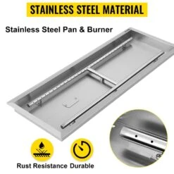 32.5 X 12.5 In. Stainless Steel Rectangular Fire Pit Pan And Burner 90 K BTU Built-in Fire Pit Pan With H-Burner -Patio Furniture Shop silver vevor gas fire pits skhp32 5x12 5x201v0 4f 1000