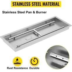 Fire Pit Pan 37.5 X 14 In. Stainless Steel Rectangular Fire Pit Pan And Burner 150 K BTU Built-in Fire Pit Pan -Patio Furniture Shop silver vevor gas fire pits skhp36x12x2000001v0 4f 1000