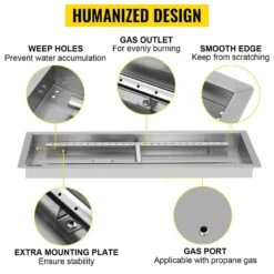 Fire Pit Pan 37.5 X 14 In. Stainless Steel Rectangular Fire Pit Pan And Burner 150 K BTU Built-in Fire Pit Pan -Patio Furniture Shop silver vevor gas fire pits skhp36x12x2000001v0 c3 1000