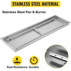 Stainless Steel Linear Trough Fire Pit Pan And Burner 49 X 16 In. Fire Pit Pan 185 K BTU Built-in Fire Pit Burner Pan -Patio Furniture Shop silver vevor gas fire pits skhp50 5x16 5x201v0 4f 1000